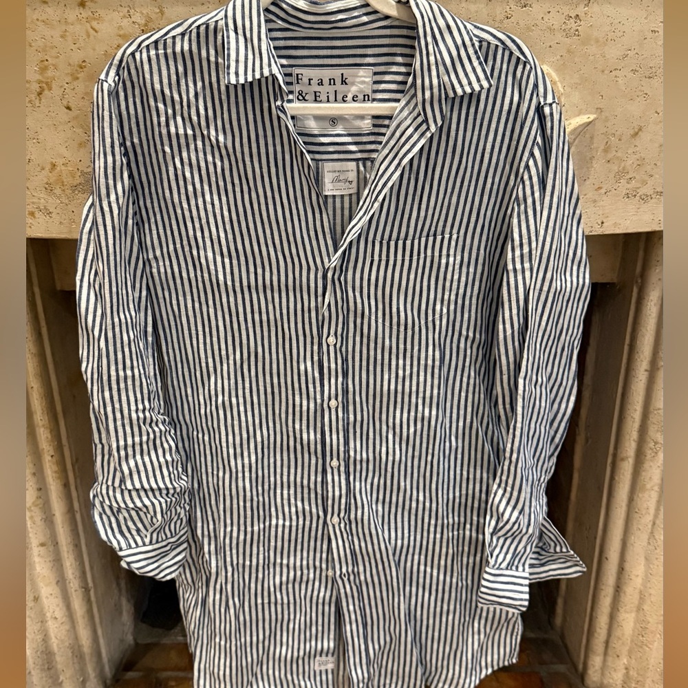 Frank & Eileen Navy and White Striped Shirt